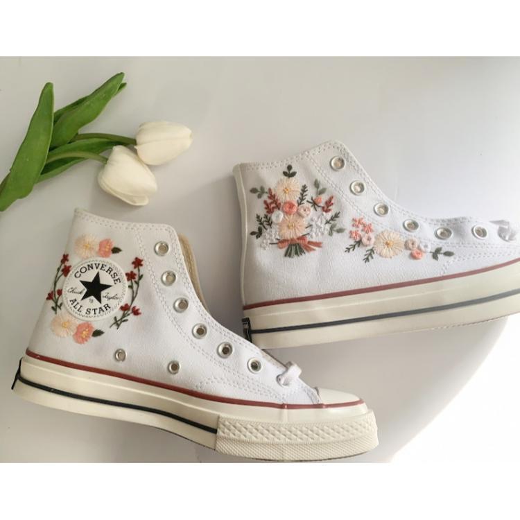 Embroidered Wedding Flower, Custom Converse Embroidered