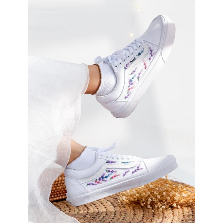 Custom Embroidered Vans Wedding, Flowers Embroidered Shoes for Bride