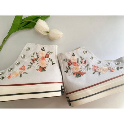 Embroidered Wedding Flower, Custom Converse Embroidered