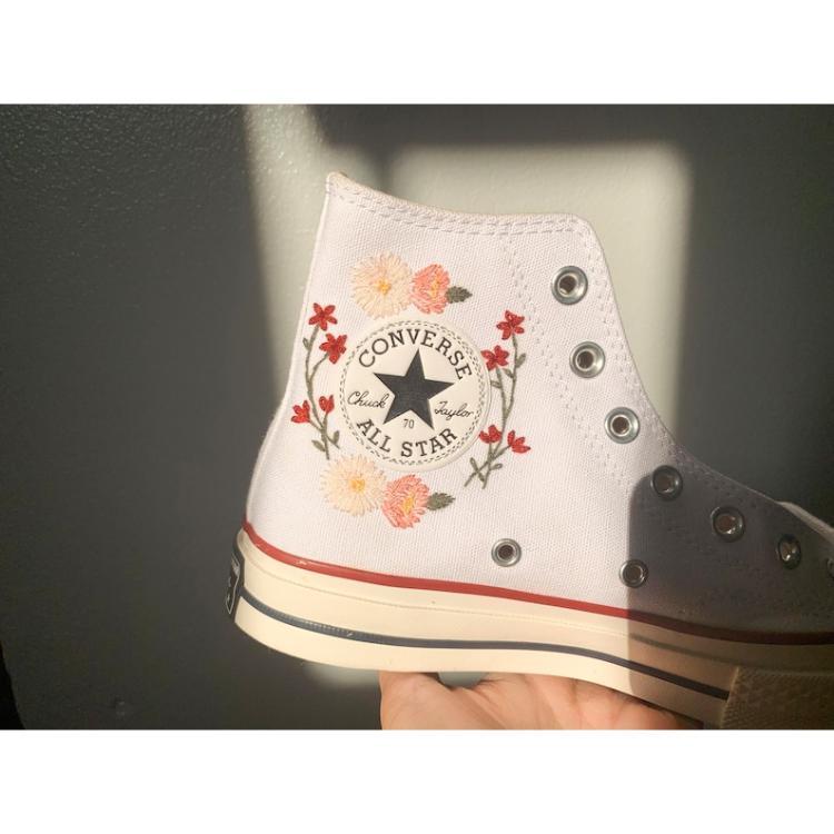 Embroidered Wedding Flower, Custom Converse Embroidered