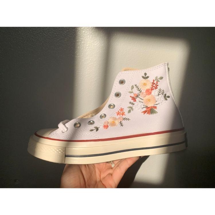 Embroidered Wedding Flower, Custom Converse Embroidered