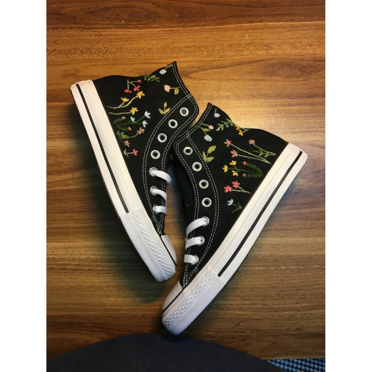 Mushroom Converse, Embroidered Red Mushrooms And Flower