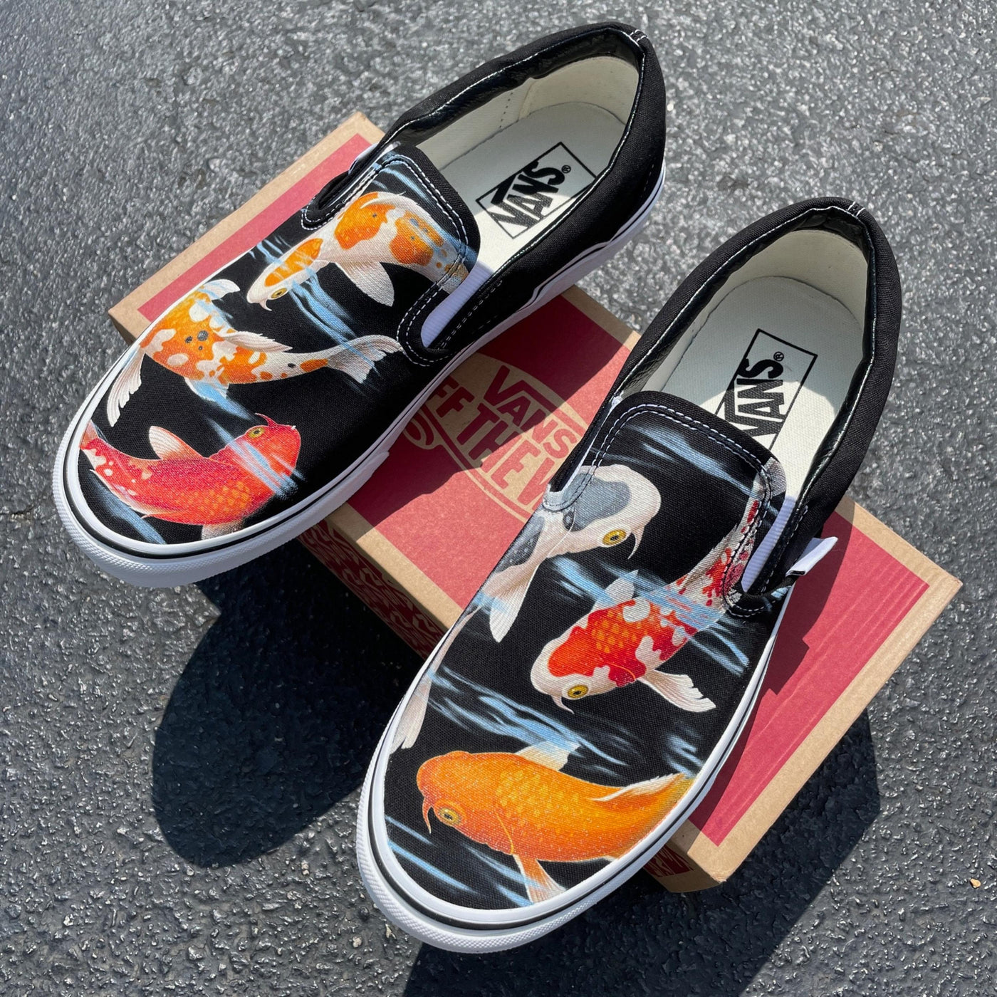 Koi Pond  Black Slip On Vans fancy carp fish Japanese