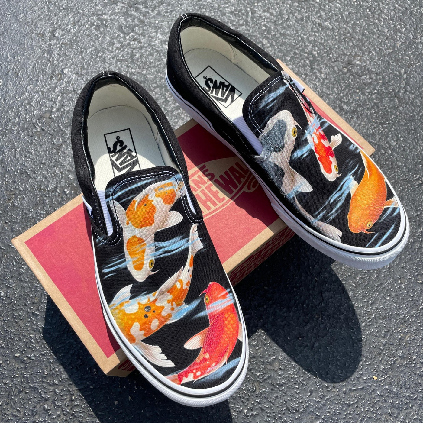 Koi Pond  Black Slip On Vans fancy carp fish Japanese