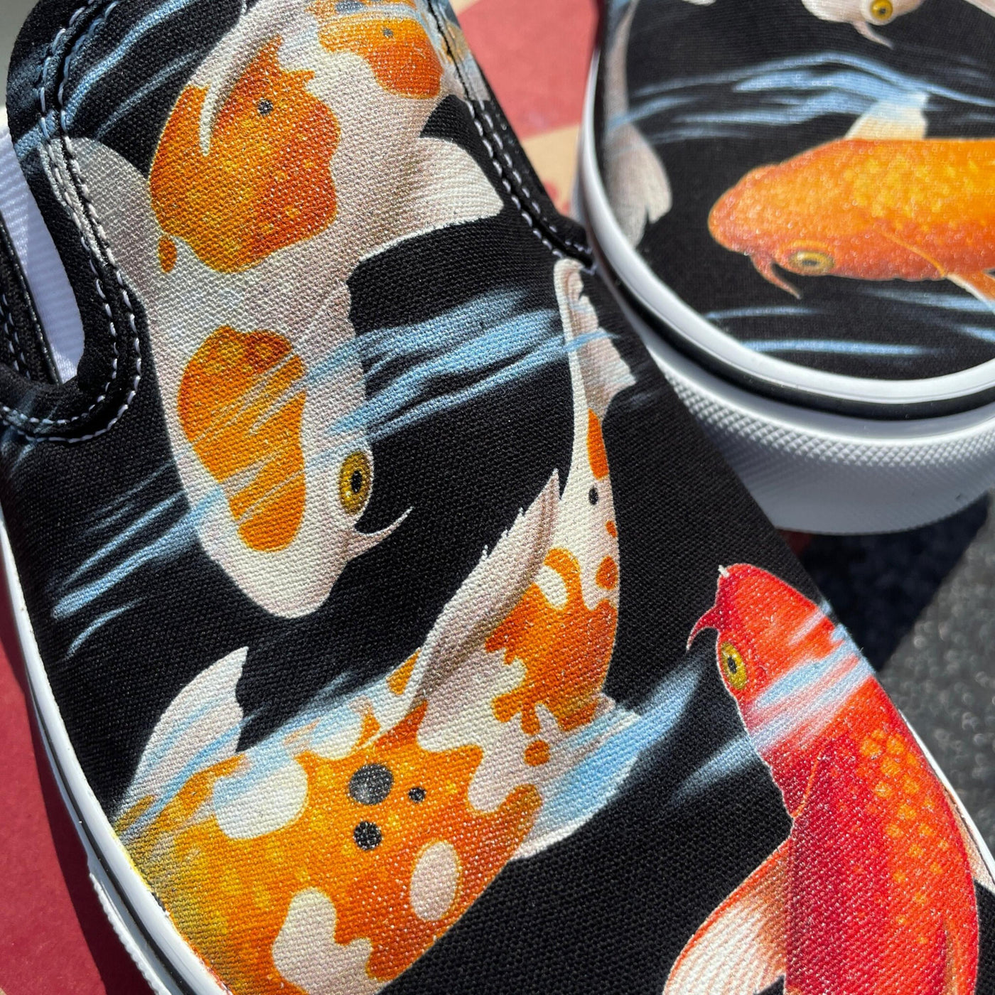 Koi Pond  Black Slip On Vans fancy carp fish Japanese