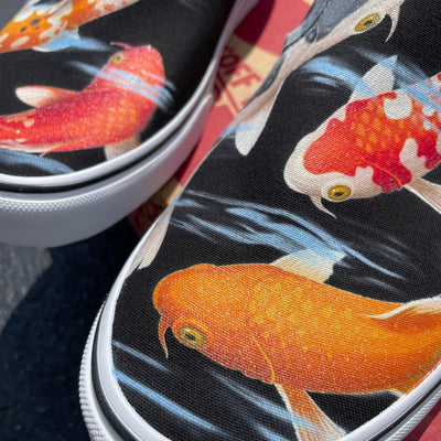 Koi Pond  Black Slip On Vans fancy carp fish Japanese