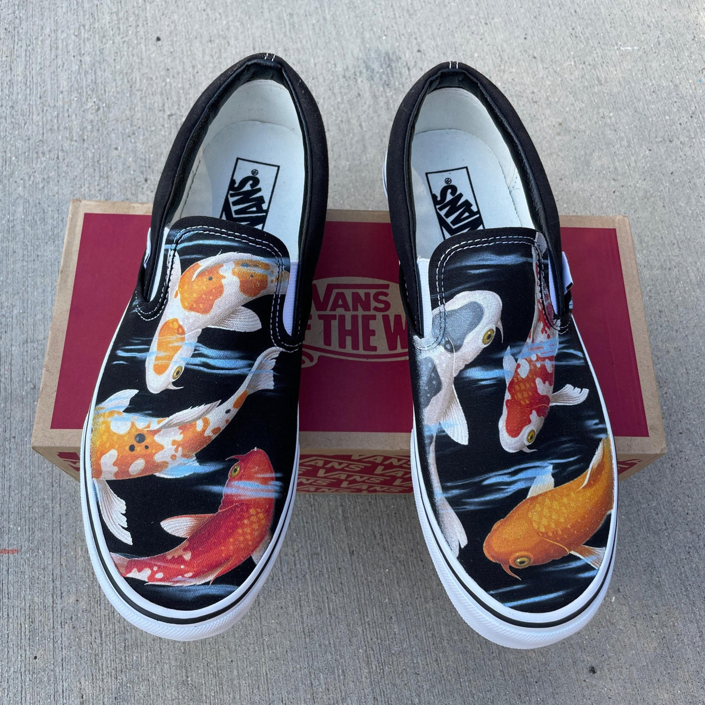 Koi Pond  Black Slip On Vans fancy carp fish Japanese