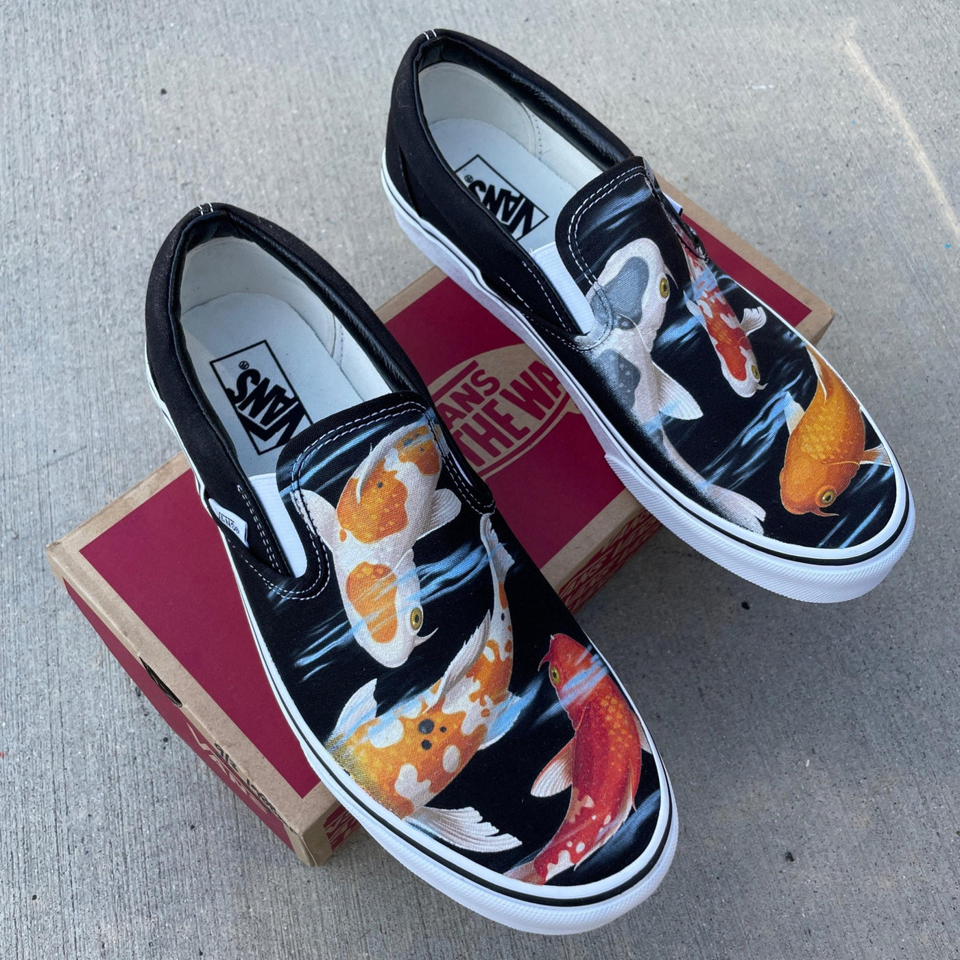 Koi Pond  Black Slip On Vans fancy carp fish Japanese