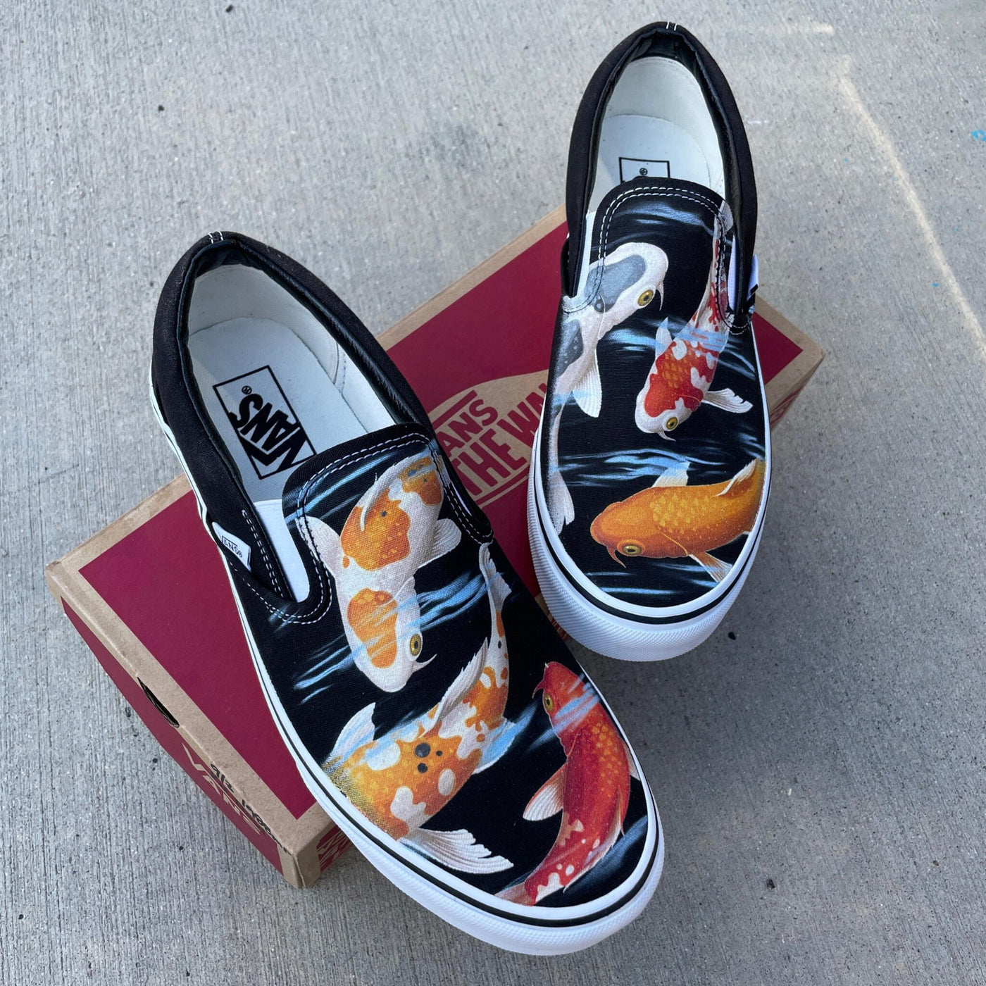 Koi Pond  Black Slip On Vans fancy carp fish Japanese