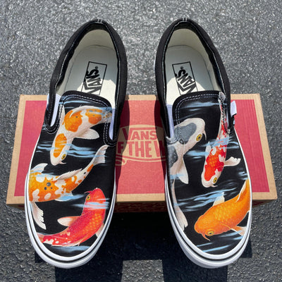 Koi Pond  Black Slip On Vans fancy carp fish Japanese