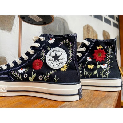 Red Rose Garden Converse, Vintage Embroidery Shoes Gift