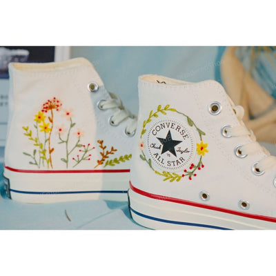 Converse dandelion embroidered shoes, custom wreath and small flower