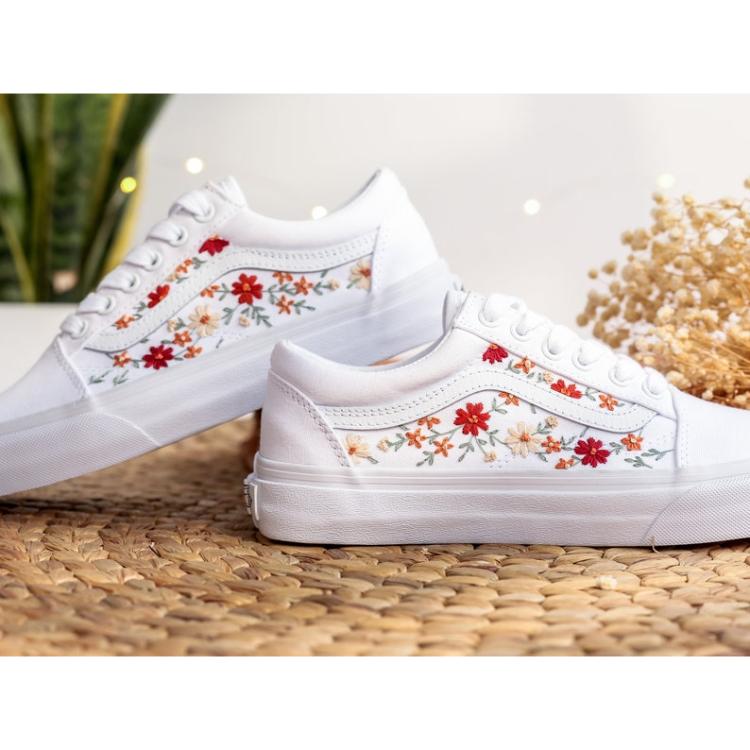 Bridal Flowers Embroidered Vans Wedding, Custom Vans Embroidered