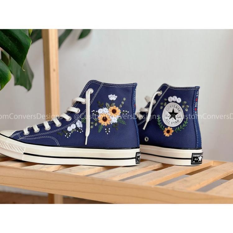 Converse embroidered shoes,Converse custom small flower