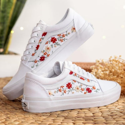 Bridal Flowers Embroidered Vans Wedding, Custom Vans Embroidered