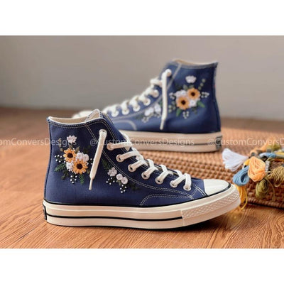 Converse embroidered shoes,Converse custom small flower