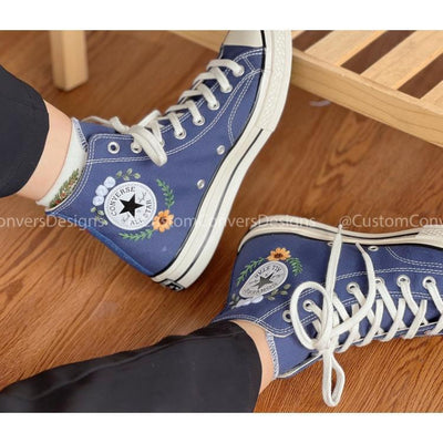 Converse embroidered shoes,Converse custom small flower