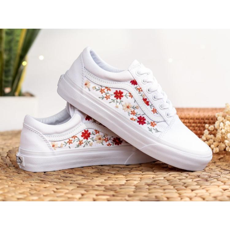 Bridal Flowers Embroidered Vans Wedding, Custom Vans Embroidered