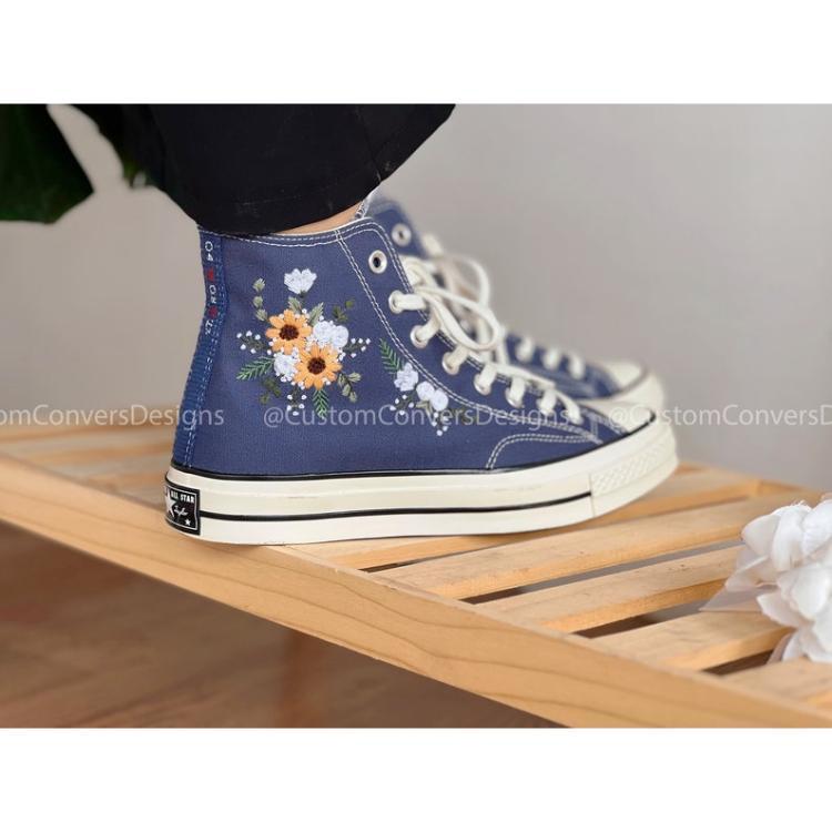 Converse embroidered shoes,Converse custom small flower