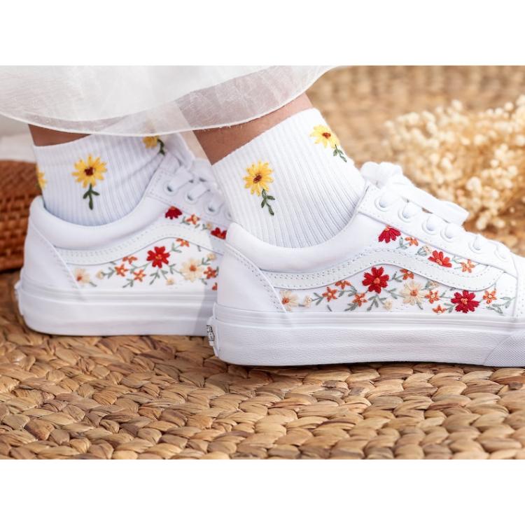 Bridal Flowers Embroidered Vans Wedding, Custom Vans Embroidered