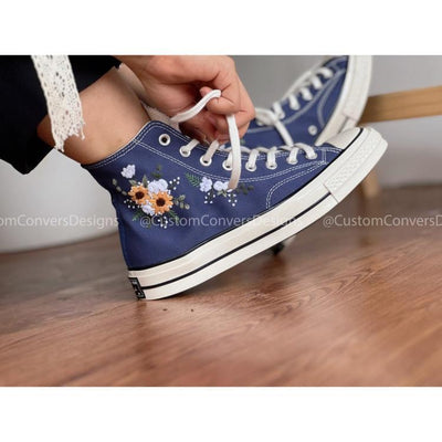 Converse embroidered shoes,Converse custom small flower