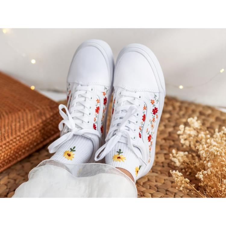 Bridal Flowers Embroidered Vans Wedding, Custom Vans Embroidered