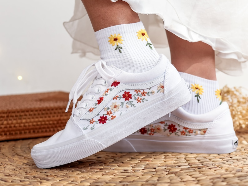 Bridal Flowers Embroidered Vans Wedding, Custom Vans Embroidered