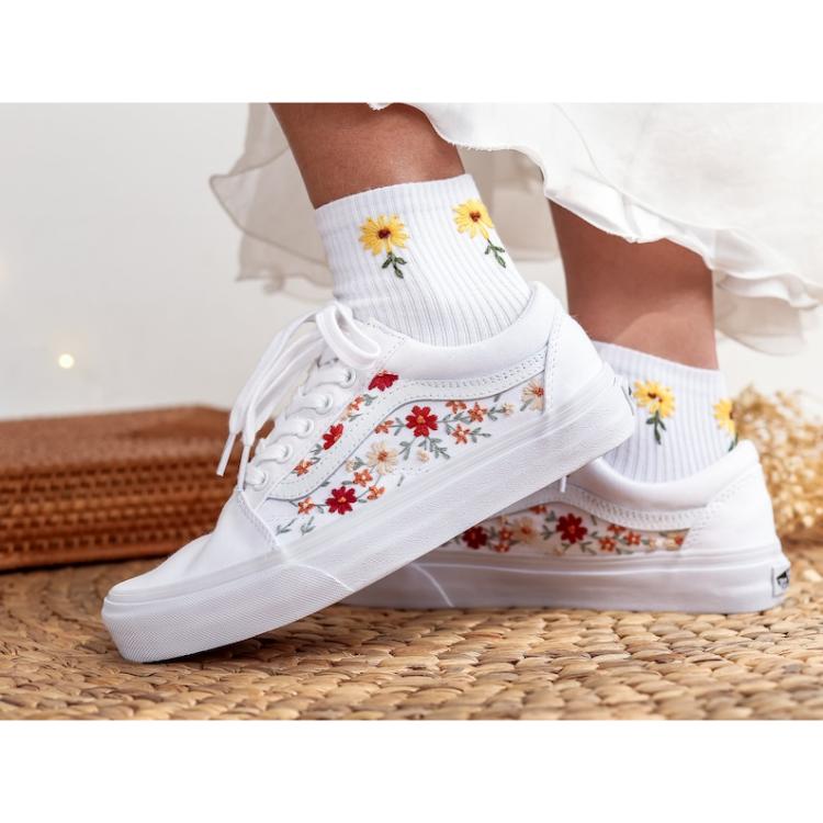 Bridal Flowers Embroidered Vans Wedding, Custom Vans Embroidered