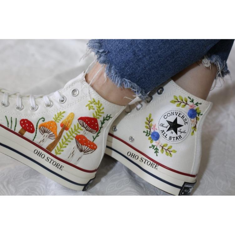 Custom Embroidered Converse Shoes For Weddings, Bridal Converse