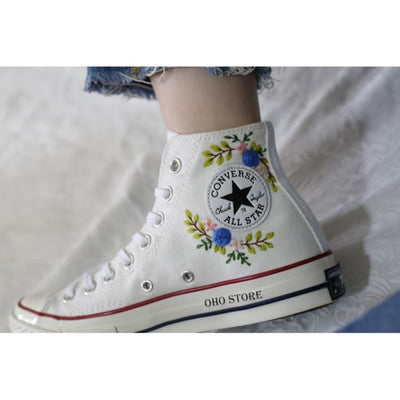 Custom Embroidered Converse Shoes For Weddings, Bridal Converse