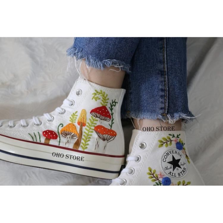 Custom Embroidered Converse Shoes For Weddings, Bridal Converse