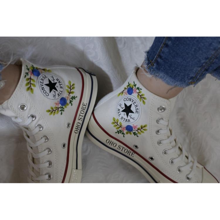 Custom Embroidered Converse Shoes For Weddings, Bridal Converse