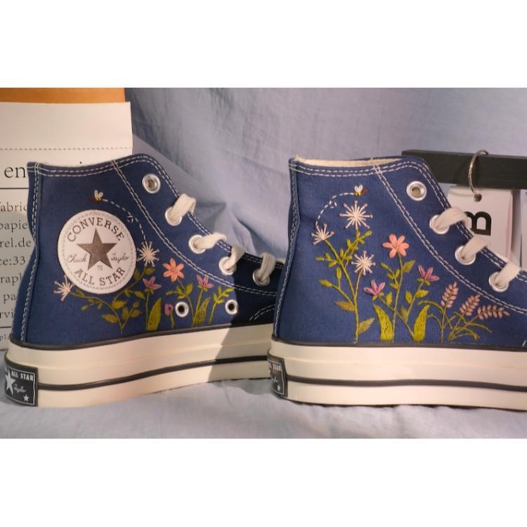 Converse embroidered shoes, Converse custom small flower