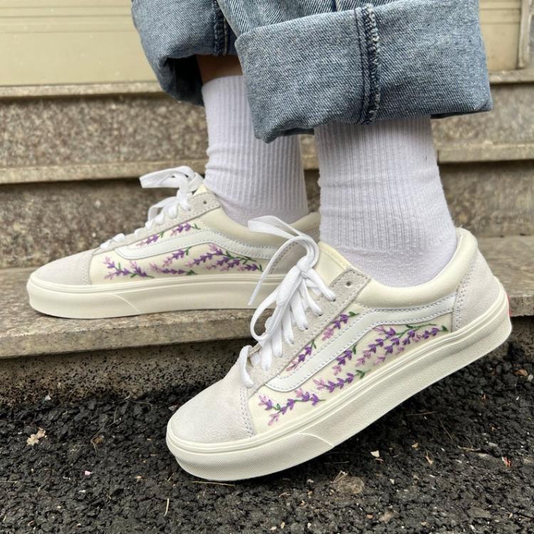 Bridal Shoes, Custom Lavender Sneakers, Custom Vans