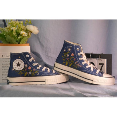 Converse embroidered shoes, Converse custom small flower