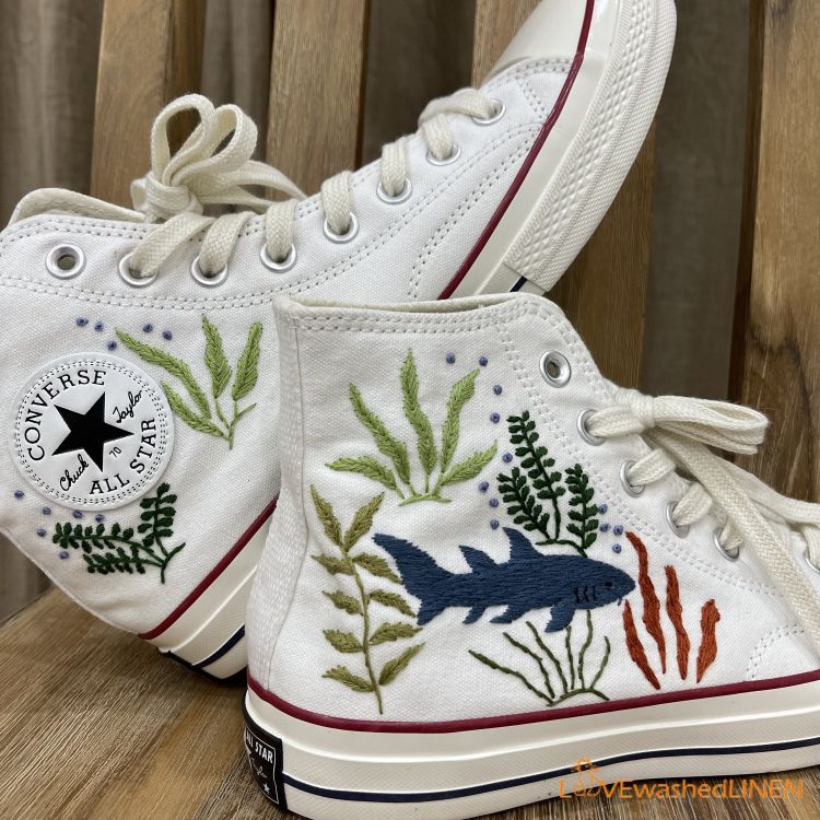 Embroidered Converse, Shark Embroidered, Ocean Vibes Embroidered