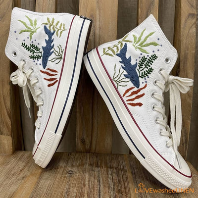 Embroidered Converse, Shark Embroidered, Ocean Vibes Embroidered