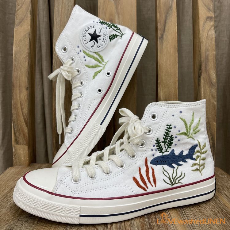 Embroidered Converse, Shark Embroidered, Ocean Vibes Embroidered