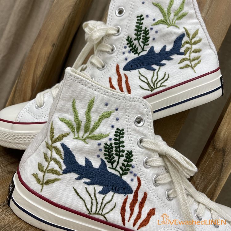 Embroidered Converse, Shark Embroidered, Ocean Vibes Embroidered