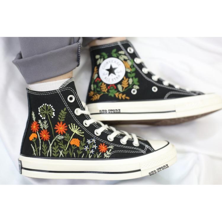 Converse Flower Embroidery, Custom Converse Chuck Taylor 1970s