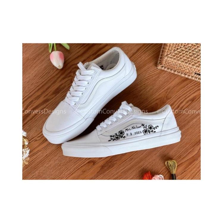 Custom Wedding Vans, Custom Vans Shoes, Embroidered Vans Personalize