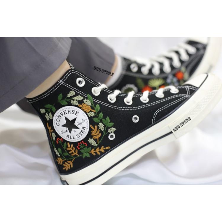 Converse Flower Embroidery, Custom Converse Chuck Taylor 1970s