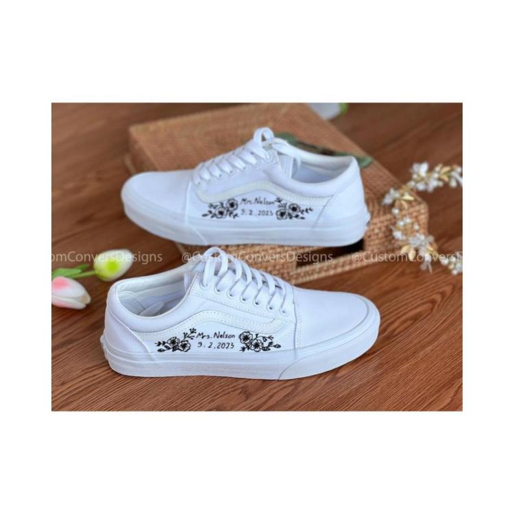 Custom Wedding Vans, Custom Vans Shoes, Embroidered Vans Personalize