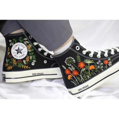 Converse Flower Embroidery, Custom Converse Chuck Taylor 1970s