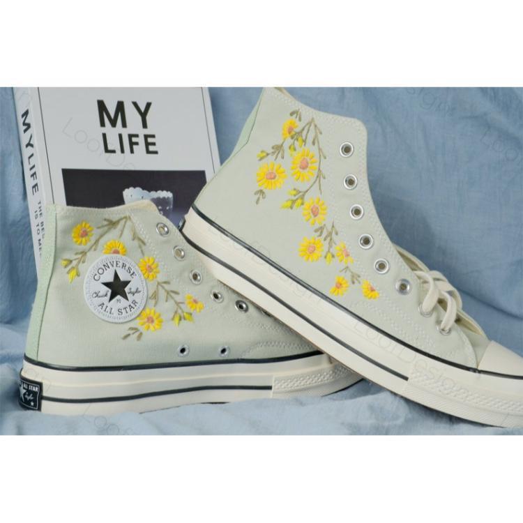 Converse embroidered shoes, Converse custom small flower