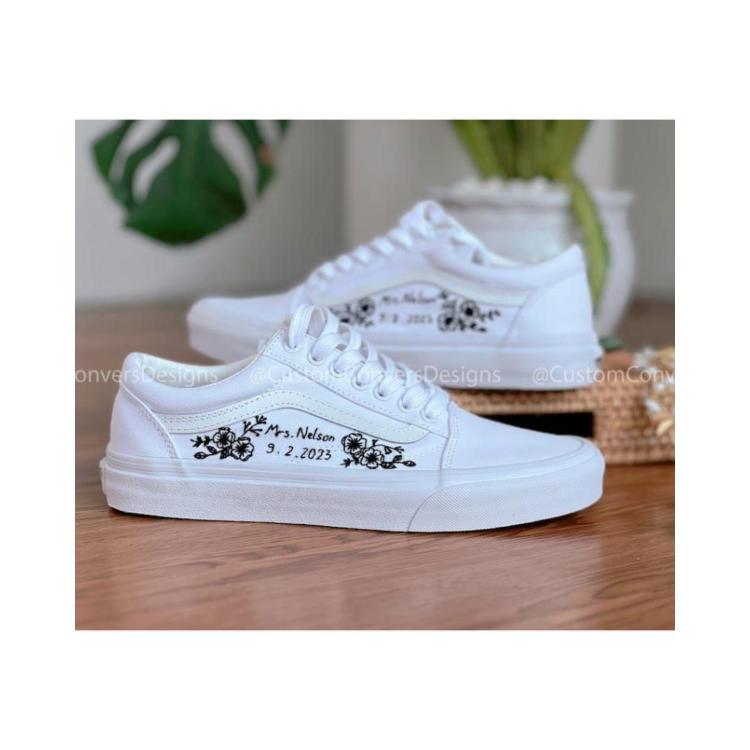 Custom Wedding Vans, Custom Vans Shoes, Embroidered Vans Personalize