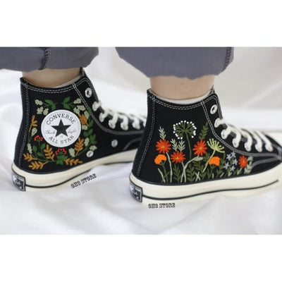 Converse Flower Embroidery, Custom Converse Chuck Taylor 1970s