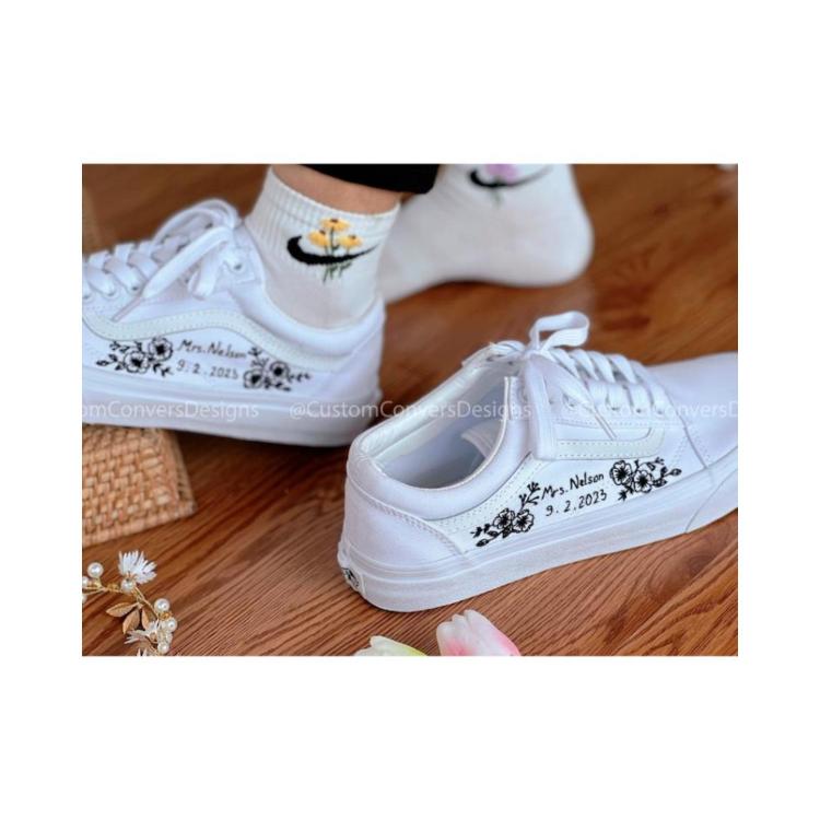 Custom Wedding Vans, Custom Vans Shoes, Embroidered Vans Personalize