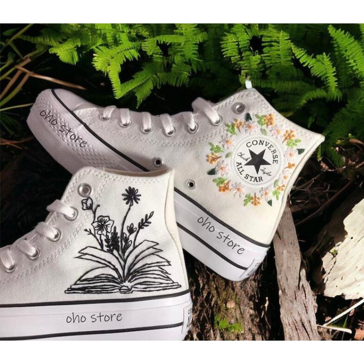 Embroidered shoes , custom converse , wedding converse