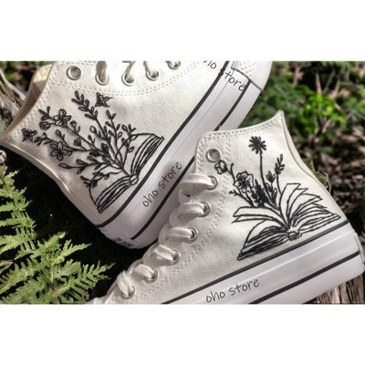 Embroidered shoes , custom converse , wedding converse